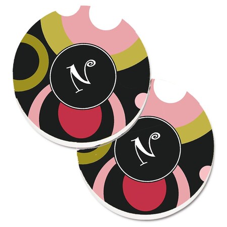 Carolines Treasures Letter N Monogram Retro in Black  Cup Holder Car Coaster, PK2 AM1001-NCARC